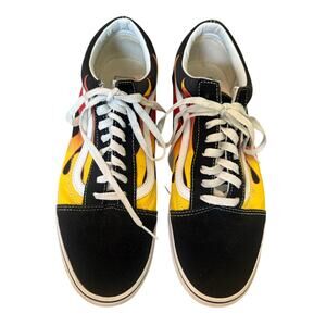 Vans Men/Women Black w/Red & Yellows Flames on Side Lace Up Tennis Shoes.